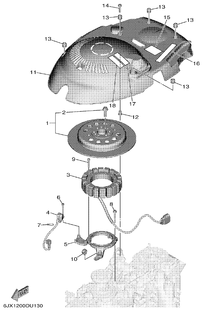 Yamaha F75F, F100G GENERATOR parts diagram